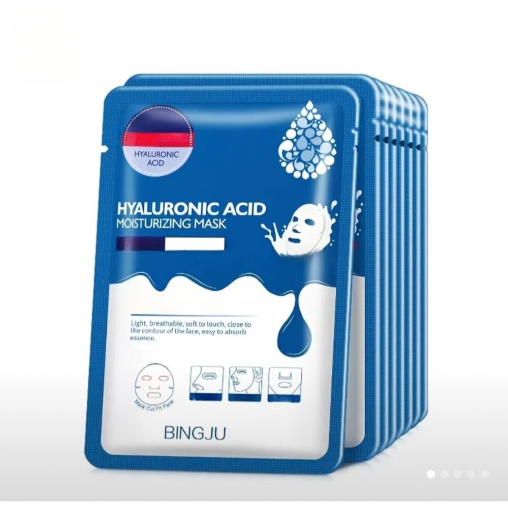 10pcs Bingju Hyaluronic Acid Moisturizing Face Masks With Aloe & Seaweed Extract